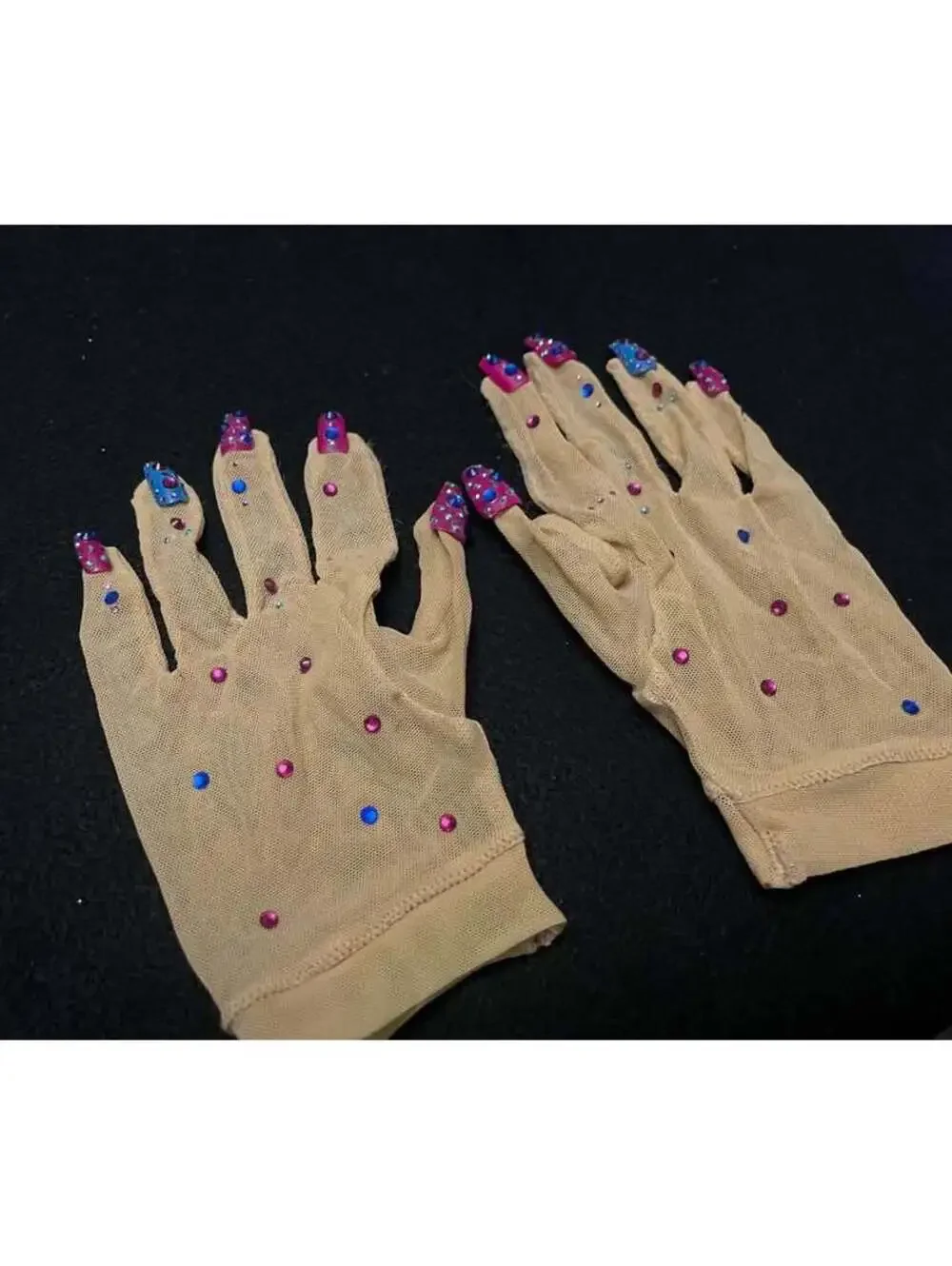 Rhinestone Mesh Gloves with Attached Nails